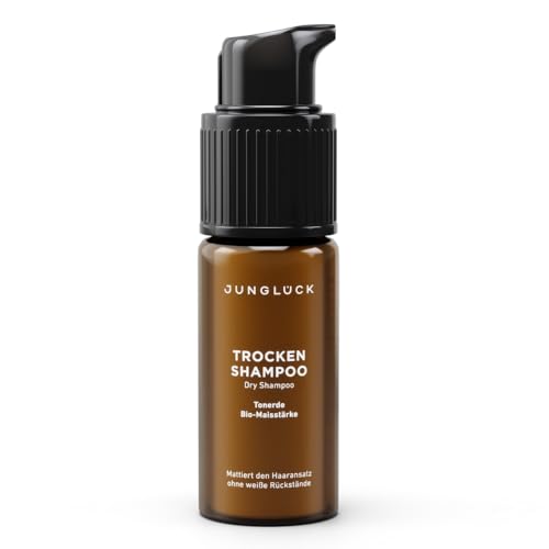 JUNGLÜCK Champú seco para cabello claro – Vegano | Dry Shampoo aporta notablemente más agarre y volumen sin residuos blancos | Champú seco mate sin aerosol para una frescura instantánea