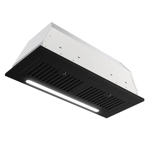 JOEAONZ Range Hood Insert 30 inch 600 CFM Built-in Kitchen Exhaust Fan Matte Black Stainless Steel Long Led Light Push Button Vent Hood with Baffle Filter Kitchen Hood Ducted/Ductless Convertible