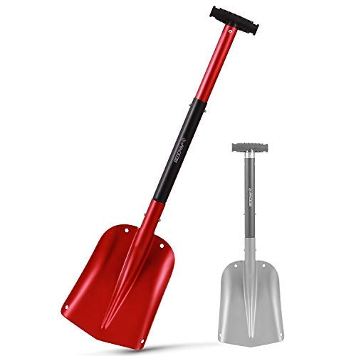 REDCAMP Aluminum Lightweight Snow Shovel for Car Emergency, 21 -32  Durable Compact Collapsible Snowboard Shovel,Red