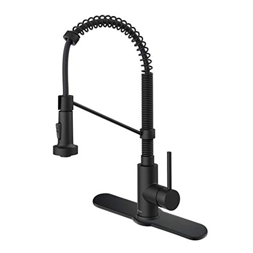 Kraus KPF-1610MB-DP03MB Bolden 18-Inch Single Handle Commercial Style Pull-Down Kitchen Faucet with Deck Plate, Matte Black