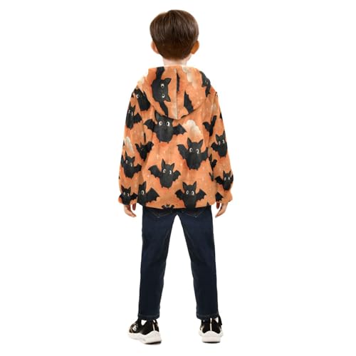 Flying Bats on Orange Toddler Fleece Jacket Girl Boys Hooded Fleece Jacket Coat Warm Outwear Zip-up 3-10T4