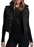 Loalirando Damen Weste Kurze Ärmellose Jacke Warme Steppweste ohne KapuzeÜbergangsjacke Winter Frühling Daunenweste mit Stehkragen Y2k Streetwear (Schwarz , S )