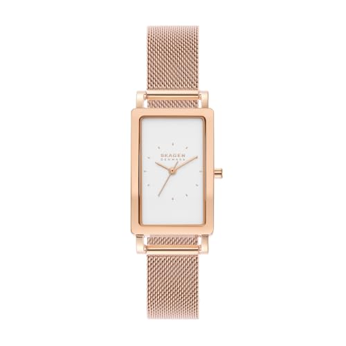 Skagen Hagen Reloj para Mujer, Movimiento de Cuarzo con Correa de Acero o Piel, Tono Oro Rosa y Blanco, 22MM Skagen Hagen Reloj para Mujer, Movimiento de Cuarzo con Correa de Acero o Piel, Tono Oro Rosa y Blanco, 22MM