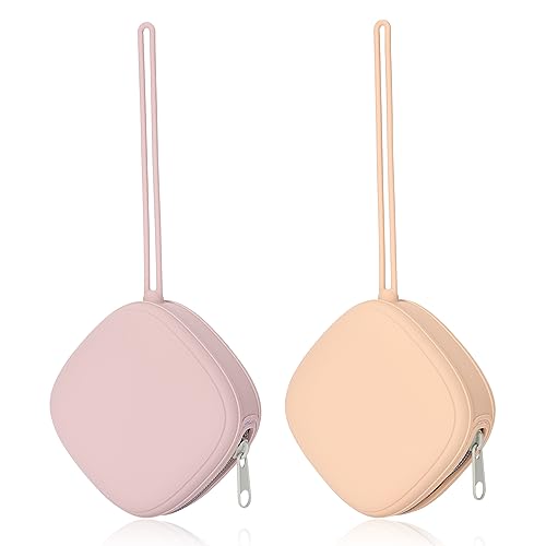Image of AULEGE Silicone Pacifier Holder Case, Baby Binky Silicone Cover Pouch, Silicone Pacifier Storage Case for Diaper Bag, 2 Pack (Blush, Dusty Lilac)