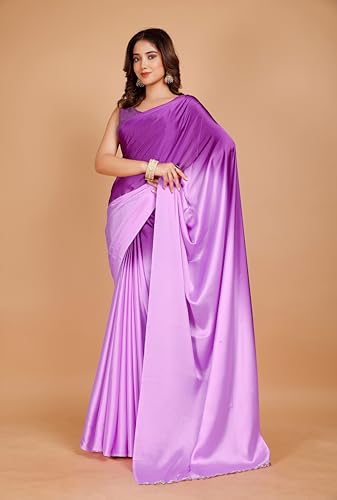 Image of Garden Vareli Lace Border Satin Saree with Unstitched Sequin Blouse Piece