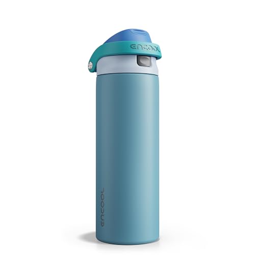 ENCOOL Leakproof Insulated Water Bottle with Straw Dual-Sip Water Bottle Bag-Safe Design for Work, Commute & Gym – Keeps Drinks Cold All Day, 24 oz, Teal Blue