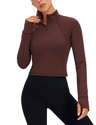 Image of CRZ YOGA Butterluxe Half Zip Crop Top | Workout, Extremely Soft, Slim Fit, Thumbholes, Side Pocket, Long Sleeve Shirts for Women