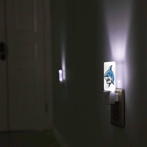 Image of LED Night Light,Cartoon Angry Shark LED Night Light Plug into Wall with Dusk to Dawn Light Sensor White Energy Efficient Nightlight for Bedroom Bathroom Hallway Living Room Kitchen