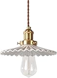 Lámpara Colgante Retro Nórdica con Pantalla de Cerámica Plisada Y Cabezal de Latón Ideal para Dormitorio Vestíbulo Bar Balcón Etc Iluminación Colgante