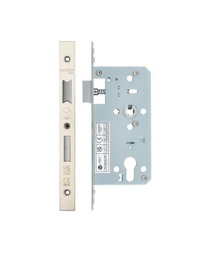 Kooples Hardware 2 Piece DIN Euro Sashlock 72mm Centres 55mm Backset Mortice Lock for Euro Cylinder Forend & Strike Included (Satin Stainless)