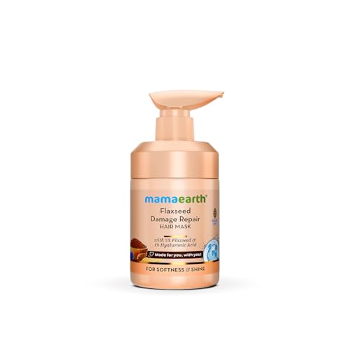 Image of Mamaearth Flaxseed Damage Repair Hair Mask with 5% Flaxseed, 1% Hyaluronic Acid, Ceramides for Soft, Smooth, Shiny Hair - 300 ml | 100% Damage Repair | For Dry & Frizzy Hair | Sulphate & Paraben Free