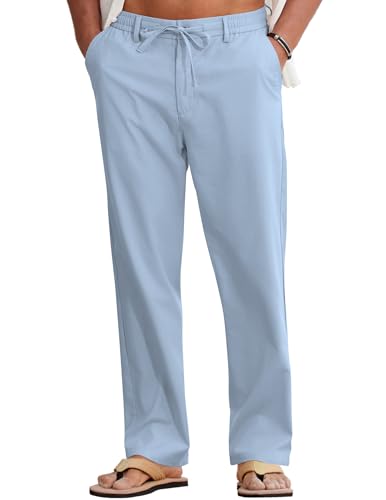 Image of COOFANDY Mens Cotton Linen Pants Casual Drawstring Summer Beach Pants Lightweight Linen Dress Trousers
