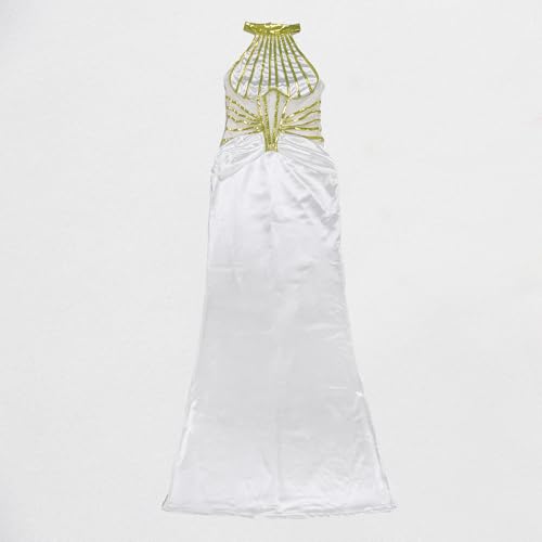 Image of Jigfar Women's Sexy Elegant Rhinestone Halter Mesh See Through Bodycon Formal Maxi Dress(FK3380,White,XXL)