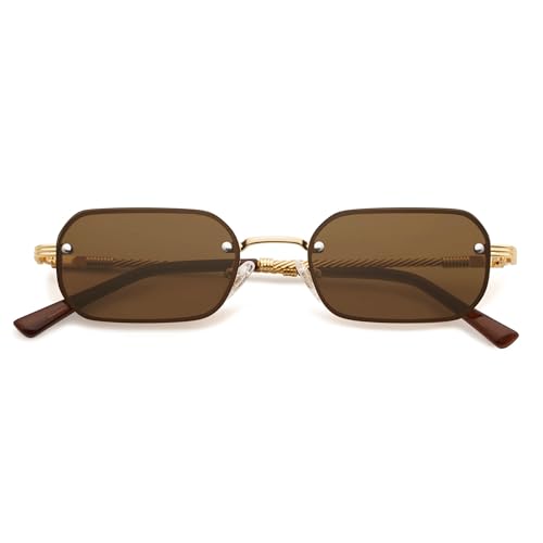 Retro Rectangle Sunglasses for Men Women Vintage Narrow Rimless Metal 90s Small Sun Glasses AP3684