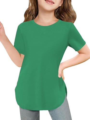 Girls Short Sleeve T Shirts Loose Fit Curve Hem Tunic Tops 5-14 Years