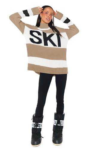 Image of Yousify Womens Sweaters Fall 2025 Oversized Color Block Ski Sweater Crewneck Winter Tops S-2XL