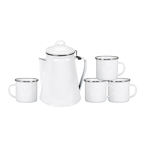 Stansport Enamel Percolator Coffee Pot & 4 Mug Set
