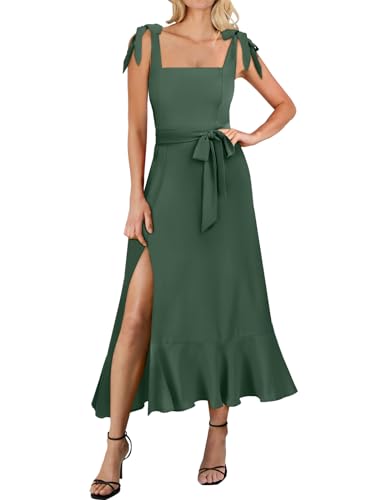 ANRABESS Women's Square Neck Ruffle Split Midi Elegant Formal Wedding Guest Cocktail Bridesmaid Graduation Party Dresses Green Small