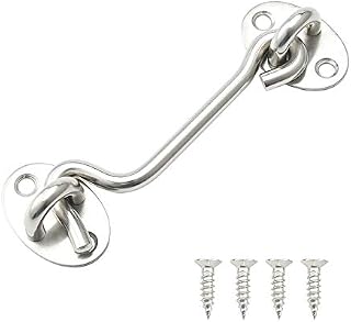 Jalan Cabin Hook, Eye Latches & Bolt for Door Locks, Window Brace Silent Holder, Stainless Steel, 100 mm, Silver