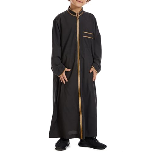 Boys Muslim Outfits Embroidered 𝐑obe Long Sleeve Ramadan Dubai Arabic Islamic Thobe Teen Kids Boys Islamic Kaftan Thobe4