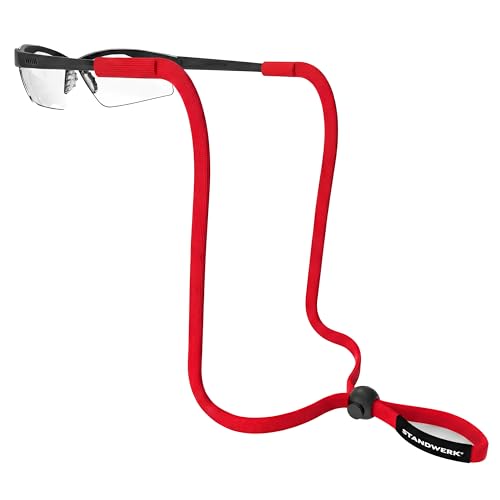 STANDWERK Basic+ Brillenband Perfekt verstellbares Sportbrillenband Brillenhalter geeignet für Sport & Freizeit Sportband Brille zuverlässig und wasserfest (Standard Rot)