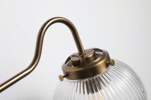Image of Vintage Gooseneck 2 Light Bathroom Vanity Light Ribbed Glass Globe Antique Bronze Finish Bathroom Light Fixture (Bulb Included)
