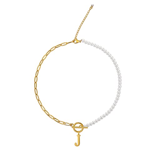 Auxamy Collana di perle iniziali in oro per donna