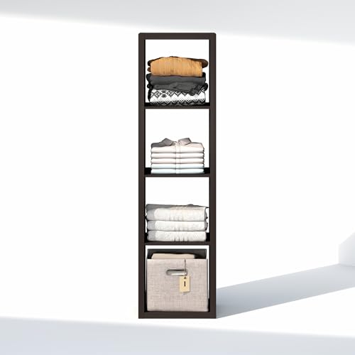 Image of Furinno Cubic Extra Thick 4-Cube Closet Organizers and Storage, Dark Oak | 14.6 x 16 x 58 in, Vertical Open Shelf Closet Storage, Closet Organizer, for Wardrobe, Bedroom, Living Room