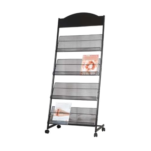 4-poziomowy stojak na czasopisma z metalowym drutem z kółkami, 65 x 35 x 150 cm, stojak na broszurę o wysokiej trwałości, stojak na wystawy, wielowarstwowy organizer, 64 x 35 x 150 cm