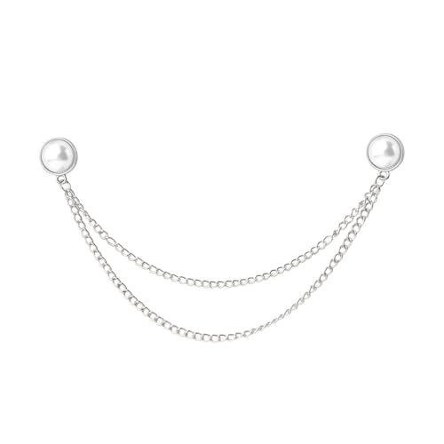 Image of Pearl Brooch Pins Tassel Chain Brooch Collar Pins Lapel Pins for Men Women Dress Shirt Collar Chain Suit Collar Brooch Hanging Chain Lapel Pin for Men Suits Tuxedo Shirt Accessories