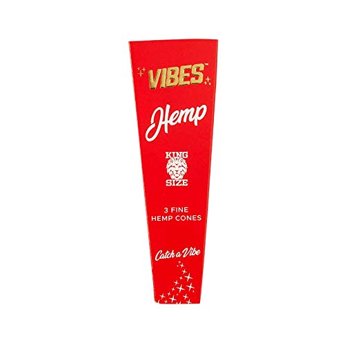 Vibes Rolling Papers King Size Pre Rolled Hemp Cone, With Natural Arabic Gum, Chlorine Free Technology- 3 Pack 9 Cones (Hemp) #TOP2