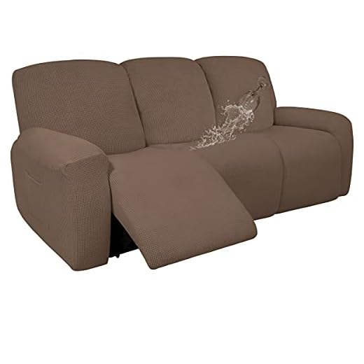 Easy-Going 100% Dual Waterproof Recliner Sofa Cover, 8-Pieces Stretch Relining Couch Cover with Pocket, Jacquard 3 Seat Sofa Slipcover Leakproof Washable (Sofa, Brown)