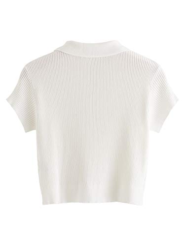 SweatyRocks Women's Collar Half Button Short Sleeve Striped Crop Top T-Shirts2