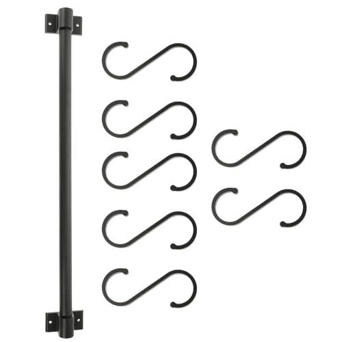 Healvian Estante de Almacenamiento de Cocina 50 Cm Negro, Percha Multiusos de Aluminio Espacial 7 Ganchos para Utensilios y Tazas, Colgador de Pared sin Taladro Taladro, Organizador