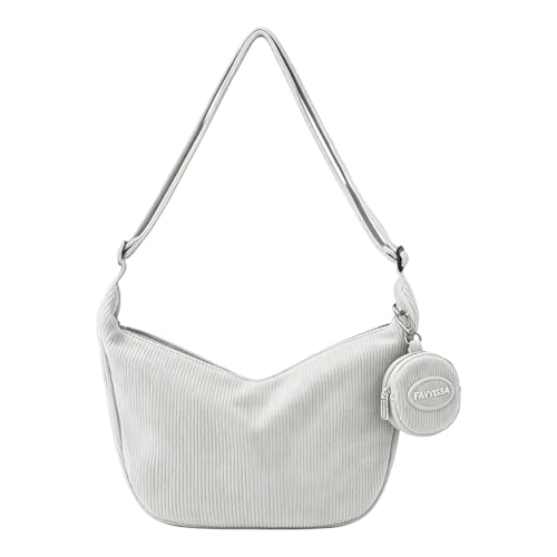 Mincloss Umhängetasche Damen Kordstoff Crossbody Bag Halbmond weiß