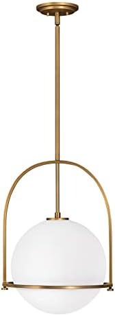 Hinkley Somerset Medium Pendant Light, Etched Opal Glass Modern Globe Shade, Adjustable Height, Sloped Ceiling Compatible, Vintage-Inspired Metal Yoke Frame, Dry Rated, Heritage Brass Finish
