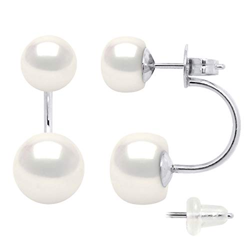PEARLS & COLORS NATURAL FINE PEARLSPEARLS & COLORS - Duo Earrings - Genuine Freshwater Cultured Pearls with Buttons 7-8 mm and 9-10 mm - 925 Silver - Comfort Pushchair System - Women's Jewellery