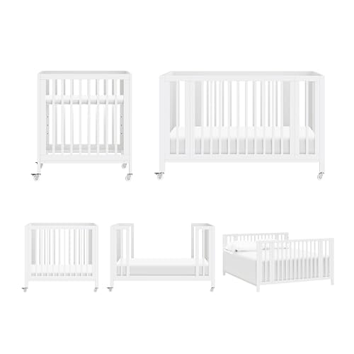 babyletto Rolli 9-in-1 Convertible Baby Crib w/Wheels - Includes Pad & Conversion Kits for Bassinet, Standard Crib, Toddler Bed, Daybed & Junior Bed - GREENGUARD Gold - 3 Adjustable Heights - White