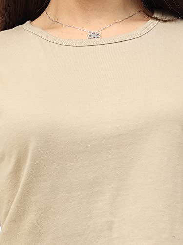 Image of FLEXIMAA Women's Cotton Plain Round Neck Half Sleeve Crop Top
