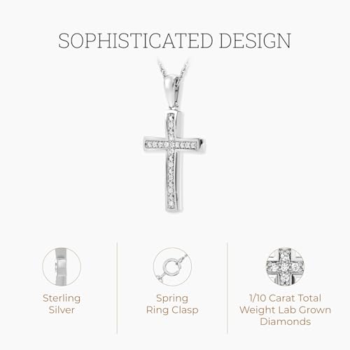 GILDED 1/10 ct. T.W. Lab Grown Diamond (SI1 Clarity, F Color) and Sterling Silver Cross Pendant with an 18 Inch Spring Ring Clasp Cable Chain2
