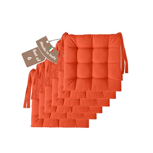 Juego de 6 Cojines para Sillas de Comedor - 40 x 40 cm, 6 cm de Grosor - Fabricados en Italia - Cojines Exterior Jardín (Naranja)