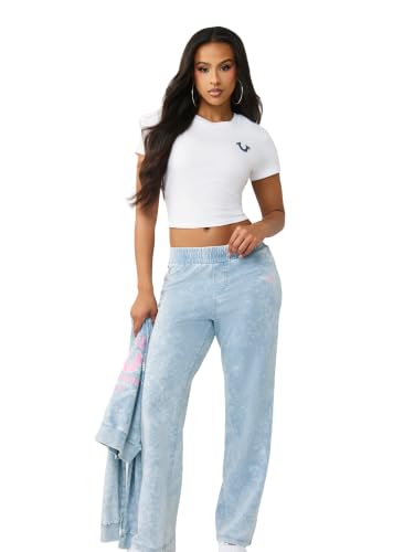 True Religion Damskie bluzy ze sztucznego denimu w kształcie podkowy, niebieskie, L