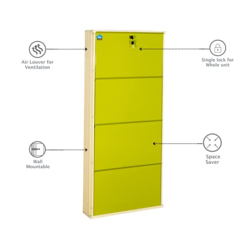 Image of DELITE KOM 24 Inch Wide, 4 Shelf Metal Shoe Rack Wall Mounted for Home with Central Lock Holds Upto 12 Shoes or 20 Slippers Pair | 1 Year Warranty | (54 x 24 x 5 Inch, Ivory Green) DIY Space Saving