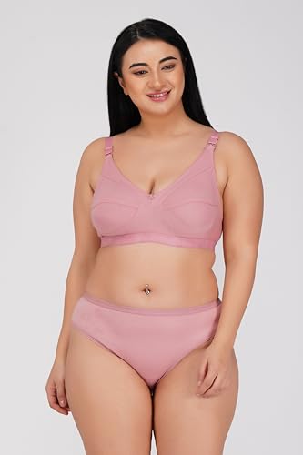Image of SPUNN Women's Cotton Mix Full Coverage Non Padded Bra Panty Set for Heavy Bust Lingerie Set Combo