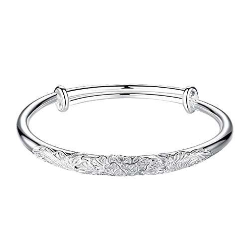 Bracelet en argent sterling rétro avec pivoine creuse élégante pour femme