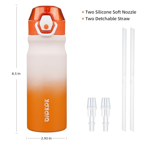 Image of BJPKPK 18 oz Water Bottle with Straw & Handle, Insulated Stainless Flask | Leak Proof Locking Lid, Thermal, Double Wall Vacuum, Keeps Hot /Cold, BPA Free, Dishwasher Safe, Travel & Sports, Coral