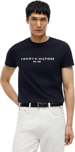 Tommy Hilfiger T-Shirt Manches Courtes Homme Core Tommy Logo Col Ras-du-Cou, Noir (Jet Black), L