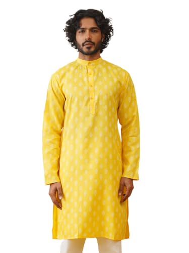 Jompers Men's Lemon Floral Printed Kurtas (Lemon, L)