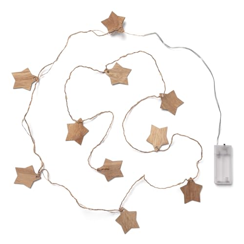 Guirlande Lumineuse LED Étoiles Bois avec Piles 2.2m 3000K Blanc chaud
