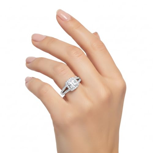 Image of Choose Your Gemstone Diamond CZ Square Halo Ring 925 Sterling Silver Princess Shape Split Shank Engagement Ring Minimal Modern Design Birthday Gift Wedding Gift US Size 4 to 12